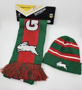 South Sydney Rabbitohs NRL SMU Beanie Hat Scarf Team Red Green Gift Set NEW - Picture 1 of 9