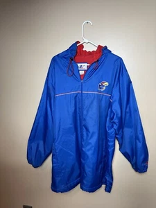 Kansas Jayhawks NCAA Vintage 90s Hooded Blue Logo Athletic Zip Parka Large - Picture 1 of 8