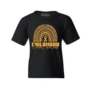 Child Cancer Awareness Gold Rainbow Youth's T-Shirt Childhood Cancer Shirts - Picture 1 of 3