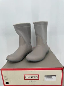 HUNTER Womens Original Roll Top Sherpa Boots US 8 Stella Gray Waterproof Rubber - Picture 1 of 5