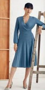 The Fold London Belluno Blue Pleated Regency Wrap Dress Size 10US Retails $535 - Picture 1 of 8