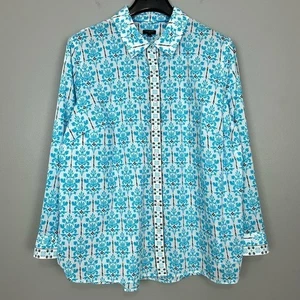 Talbots modernes klassisches Hemd mit Knopfleiste Damengröße 2X Damaststraußdruck - Bild 1 von 7