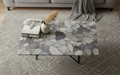 Natural Agate Center Table Top – Handmade Gemstone Coffee Table, Luxury Crystal - Image 1 of 4