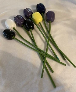 Art Deco 8 Vintage Ceramic Tulip Stems~Plastic Coated Wood Stems - Picture 1 of 3