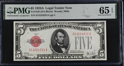1928A $5 Legal Tender Note  Fr-1526 PMG65 Gem EPQ - Image 1 of 2