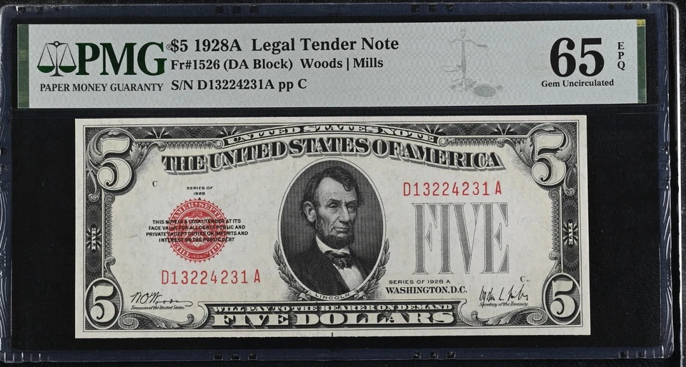 1928A $5 Legal Tender Note  Fr-1526 PMG65 Gem EPQ - Image 1 of 2