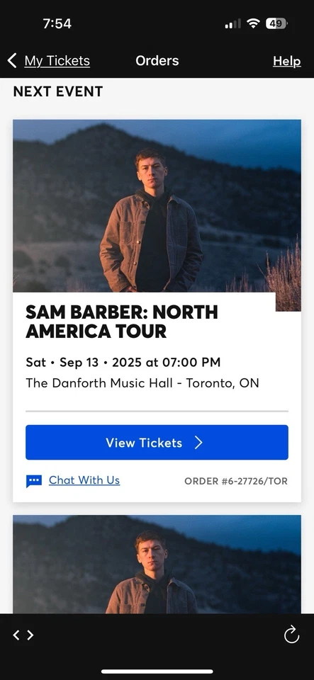 2 Tickets To Sam Barber Toronto Show - Image 1 of 1