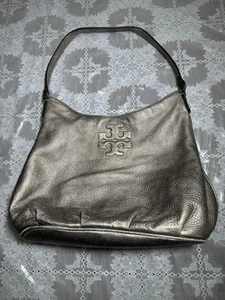Tory Burch Gunmetal Gray Pebbled Leather Hobo Bag - Picture 1 of 16