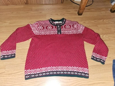 Suéter de Algodón LL Rojo Frijol Nórdico Isla Feria*Niñas Grande 14-16 Botones de Metal  Foto 1 de 4