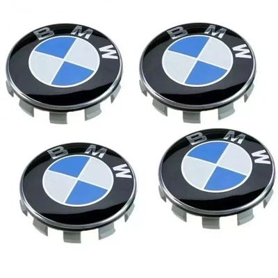 4X BMW ALLOY BLUE WHEEL CENTRE HUB CAPS 68mm E60 E90 E92 E82 E87 F10 F20 F30 UK - Image 1 of 2