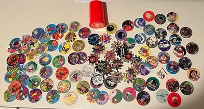 100+ POGS + Pog Tube 1990s Retro Nostalgia! Pog Game Ready To Play, 8 Ball Skull - Image 1 of 4