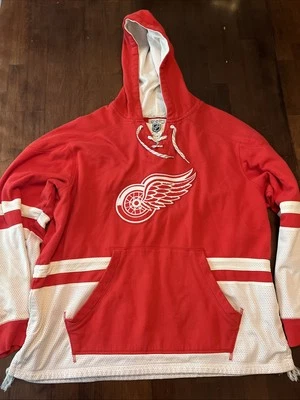 Mens CCM NHL Red Detroit Red Wings Jersey Pullover Fleece Lined Hoodie Size 2XL - Image 1 of 4