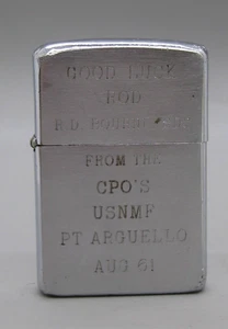 Vtg 1960 Zippo U.S. Navy Point Arguello CPO'S USNMF Named Engraved Lighter 1961 - Picture 1 of 8