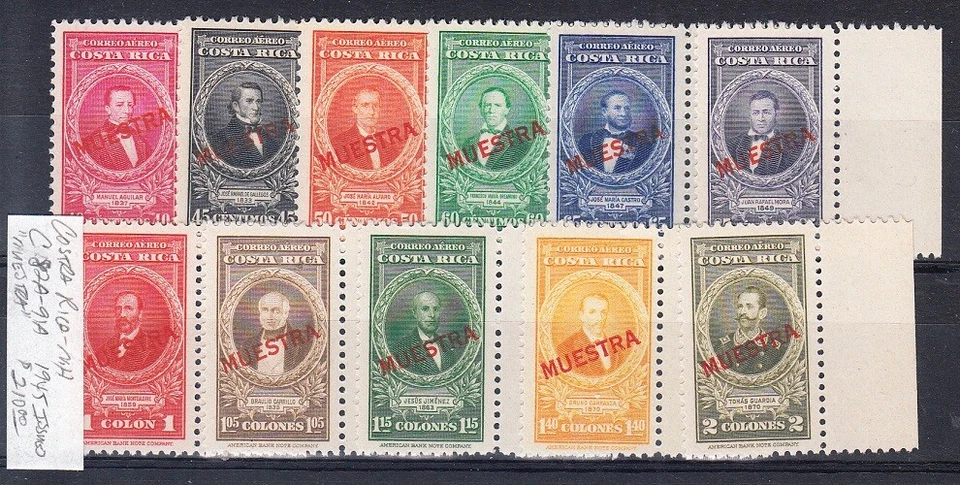 Costa Rica C82A // C91A (especímenes) - 1945 emisiones completas como nuevo NH Foto 1 de 1