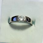  CZ solitaire flat set in 925 stamped silver plated band promise/eternity ring