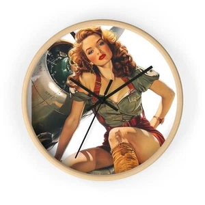 WWII Pin-Up Wall Clock, Retro Décor, 40s Wall Art, Home Lounge, Man Cave - Picture 1 of 19