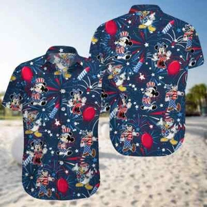 Mickey 4th of July Hawaiian Button Down Shirt Unisex Adults S-5XL - Picture 1 of 2