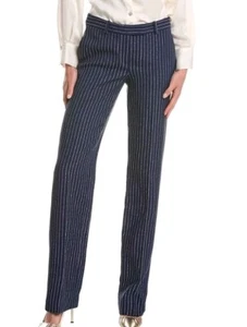 Willi Smith Stretch Navy Blue Straight Dress Pants White Pinstripe Size 12 - Picture 1 of 15