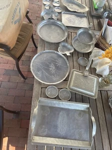 Vintage Hand Wrought Aluminum Silent Butler With Sets Of Trays Platters And More - Picture 1 of 12