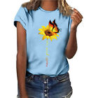 Women Short Sleeve T-Shirt Top Casual sunflowe Print Basic T-Shirt Blouse #AN