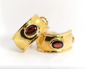 Half Creole Sterling Silver Heart Garnet Earrings Ladies Plated 925, L: 0 7/8in - Picture 1 of 8