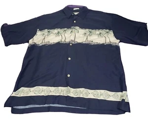 Bamboo Cay Men Hawaiian Button Down Shirt Size Large Blue Short Sleeve Palm Tree - Picture 1 of 8