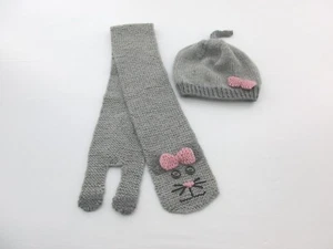 *UNBRANDED* SIZE M(8/10) GRAY WOOL HAND KNIT BEANIE HAT & MATCHING SCARF  - Picture 1 of 6