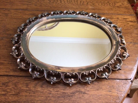 Vintage Large Syroco Ornate Gold Scroll Standing Mirror Hollywood Regency 1959 Cover