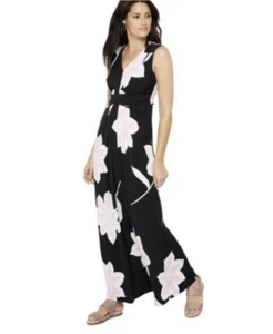 Principles Black Floral Print V-Neck Sleeveless Maxi Dress Size 14 RRP £45 - Picture 1 of 4