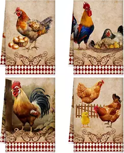 4 Pcs Kitchen Towels Easter Chicken Egg Farm Dish Towels Farmhouse Vintage Rusti - Picture 1 of 12