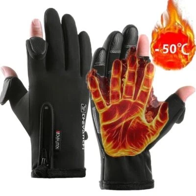 2 Finger Flip Fingerless Gloves Winter Fishing Gloves Non-slip Waterproof Warm - Image 1 of 4