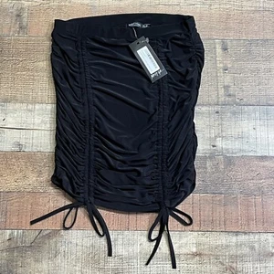 NastyGal Black Double Ruched Mini Skirt Womans US 10 Brand New With Tags - Picture 1 of 8
