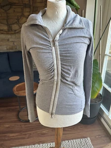 MARC CAIN Sports grey Cotton Ribbed Jersey Long Sleeve Ruched Zip Top/Jacket 10 - Picture 1 of 2