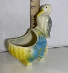 Stork Baby Bassinet Planter Vintage Pottery Ceramic Vintage Mid Century BOY blue - Picture 1 of 12