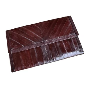 Genuine Vintage Eel Skin Medium Clutch Removable Shoulder Strap, Chocolate Brown - Picture 1 of 6