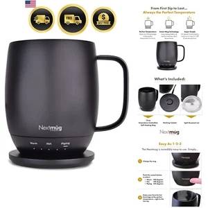 Temperature-Controlled Coffee Mug 14 oz Self Heating Smart Mug Black - Picture 1 of 9