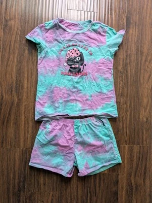 Size 12 Black Cat Girl Green Purple Pajama 100% Cotton Short - Image 1 of 4