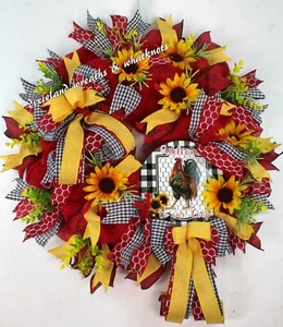 FARMHOUSE WREATH, ROOSTER WREATH, SUNFLOWER WREATH, FRONT DOOR WREATH - Picture 1 of 2