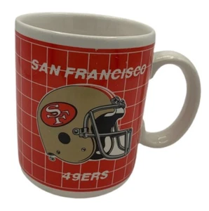 1991 Official NFL San Francisco 49ers Football Team Mug Red Checkered Vintage - Picture 1 of 9