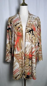 Kasper Cardigan Sweater Women Plus 3X Open Front 3/4 Sleeve Beige Black Mustard - Picture 1 of 12