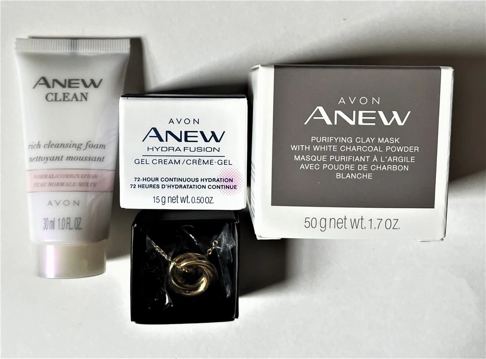 Avon Anew Hydra Fusion Gel, Clay Mask, Cleansing Foam, Constant Love Necklace - Image 1 of 1