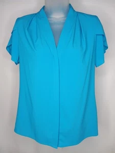 Calvin Klein Top Sz PS Turquoise Blue Short Sleeve Pullover Blouse Petite Small - Picture 1 of 8