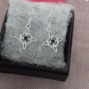 MALACHITE Witches Knot Earrings Sterling Silver 925-Goddess Collection