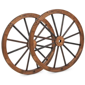 Set of 2 30" Decorative Vintage Wood Garden Wagon Wheel Wall Decor w/Steel Rim - Picture 1 of 8