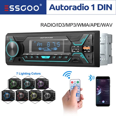 ESSGOO Autoradio Stereo Single 1 DIN mit FM Bluetooth Freisprech AUX ID3 MP3 USB - Bild 1 von 4