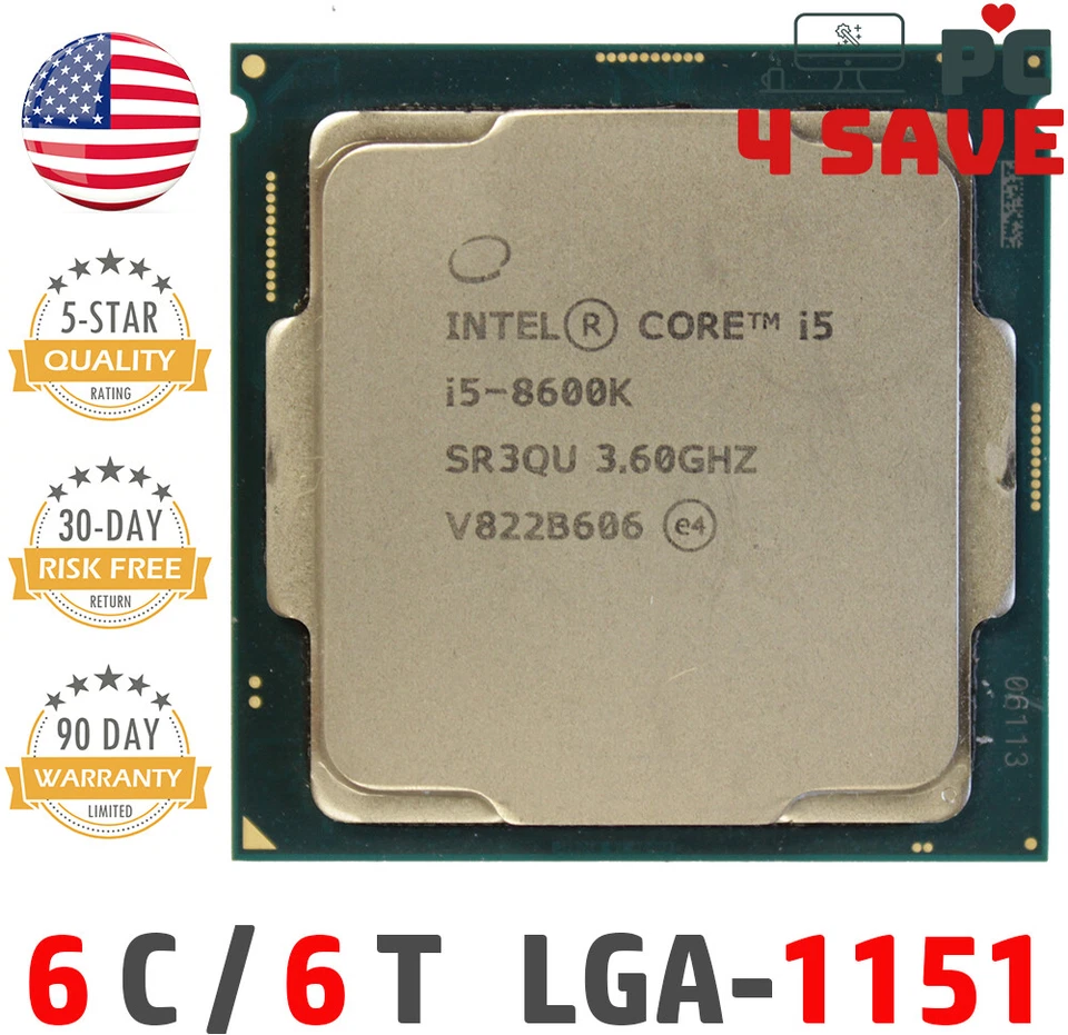 8va generación Intel Core i5-8600K CPU 3,6 GHz (Turbo 4,3 GHz) 6 núcleos 9 MB LGA1151 SR3QU Foto 1 de 2