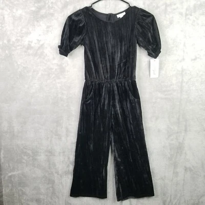 Cat & Jack Girls Velour Quarter Sleeve Jumpsuit Black Extra Small XS (4/5)  - Image 1 of 4