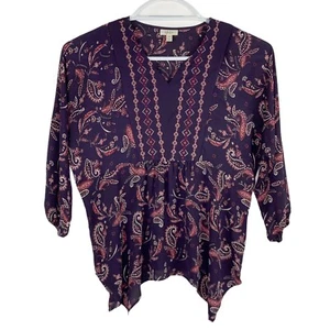 Style & Co Purple Bohemian Boho Oversized Handkerchief Hem Embroidered Blouse 1X - Picture 1 of 5