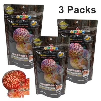 Fish Food Okiko Platinum Head Huncher Cichlid Flowerhorn Color Faster 100 g x 3 - Image 1 of 4