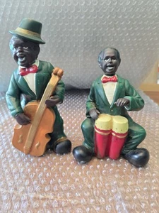Ceramic Black American Jazz Band Musical Musician Figures X2 - Picture 1 of 4